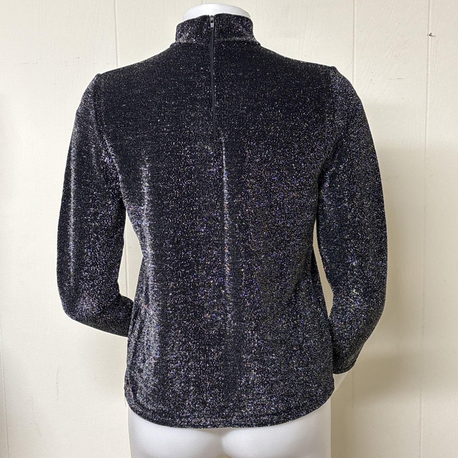 Other Vtg Black Silver Shiny Lurex Top Womens M Long Sleeve Mock N Size M / US 6-8 / IT 42-44 - 3 Thumbnail