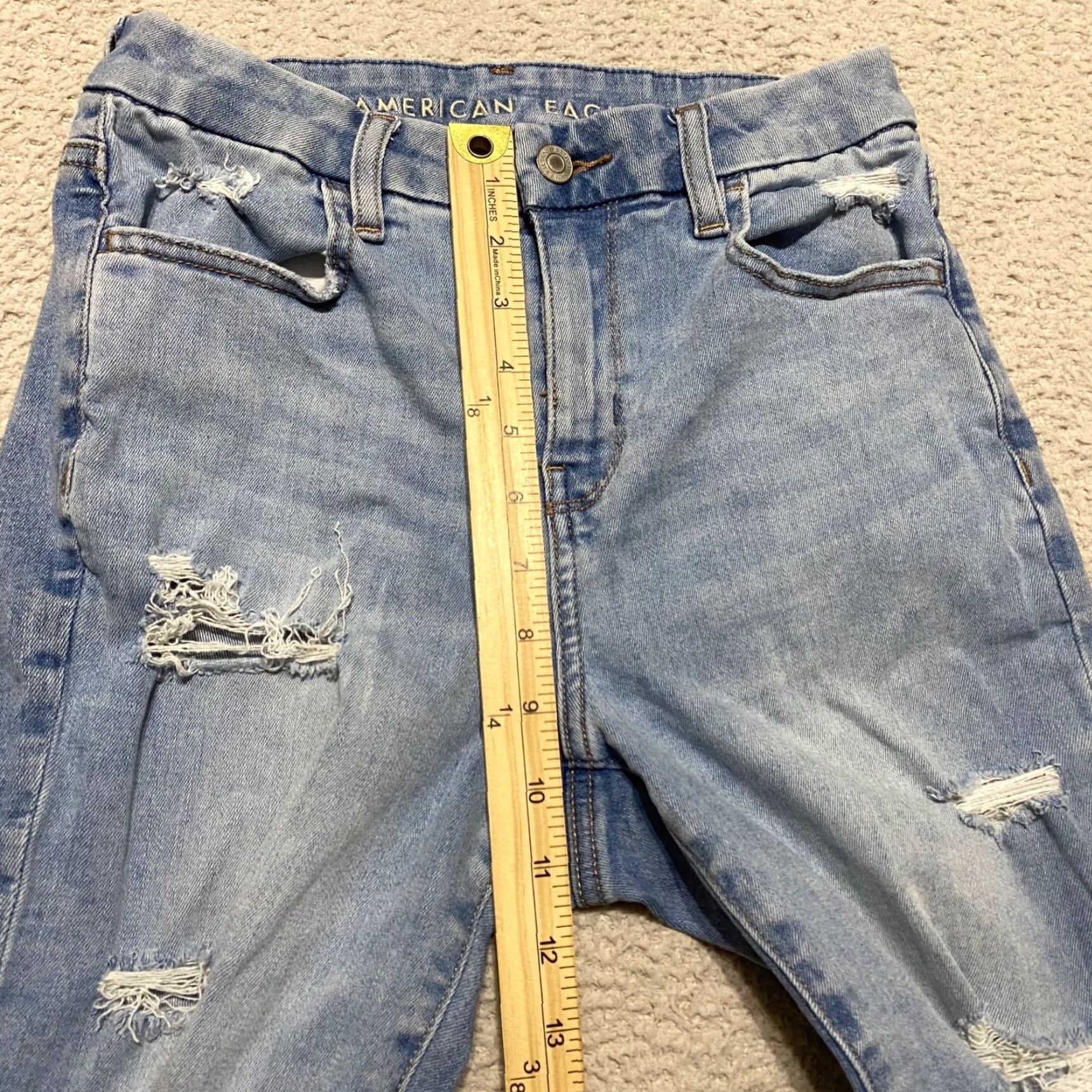 American Eagle Outfitters American Eagle Jeans Womens 4 Blue Denim High Rise Jegging Medium Wash Distress Size 27" / US 4 / IT 40 - 4 Thumbnail