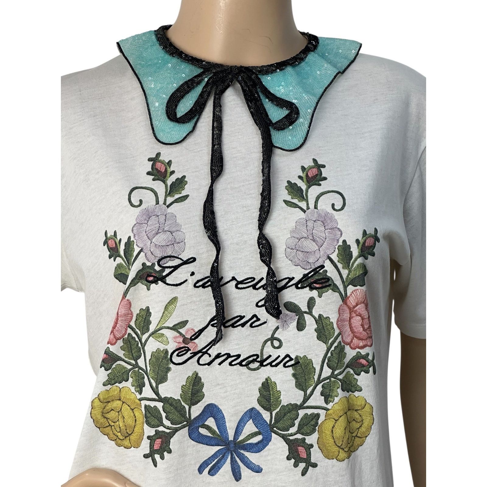Gucci Gucci Embroidery Sequin Collar T-shirt Top Sz.M Size M / US 6-8 / IT 42-44 - 3 Thumbnail