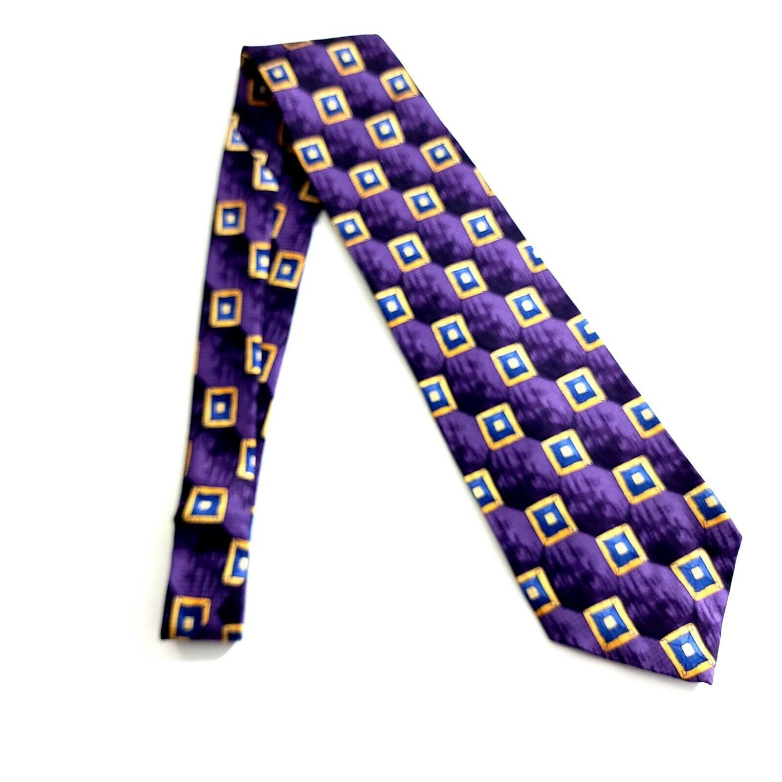 Jos. A. Bank Jos A Bank Purple Yellow Geometric Print Wide Silk Tie Size ONE SIZE - 5 Thumbnail