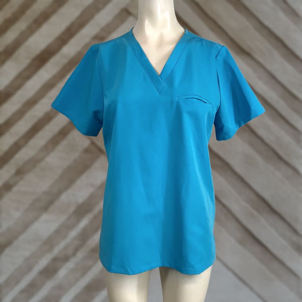 Vintage Mandala Blue V Neck Scrub Top Woven Equa Tek Technology Size M Women Size M / US 6-8 / IT 42-44 - 1 Thumbnail