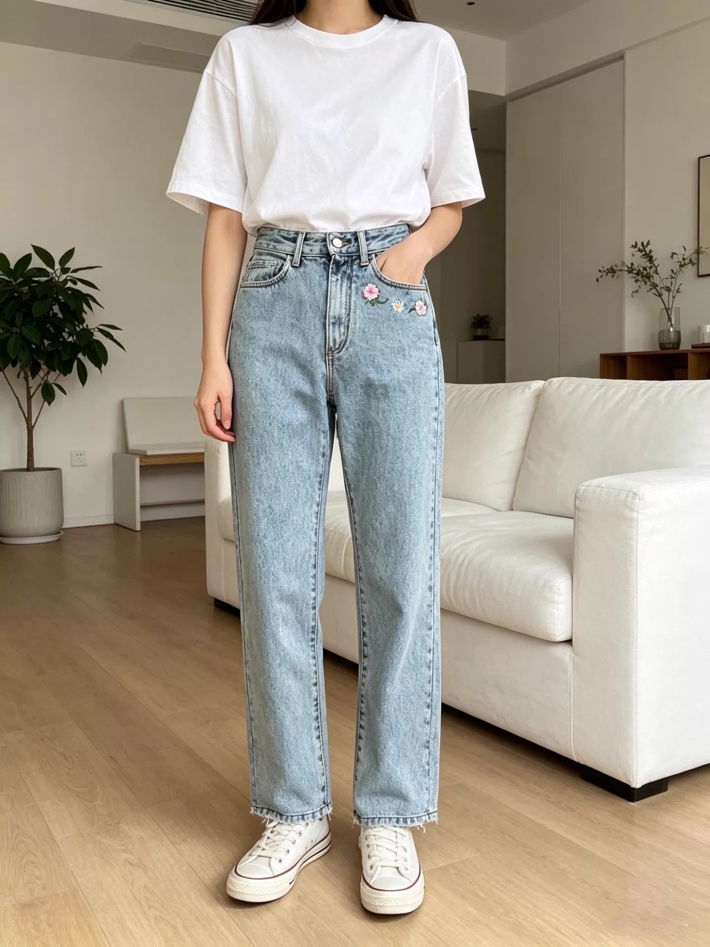 Alessandra Rich Alessandra Rich HW Straight Jeans 27 Floral Embroidery Size 27" / US 4 / IT 40 - 1 Thumbnail