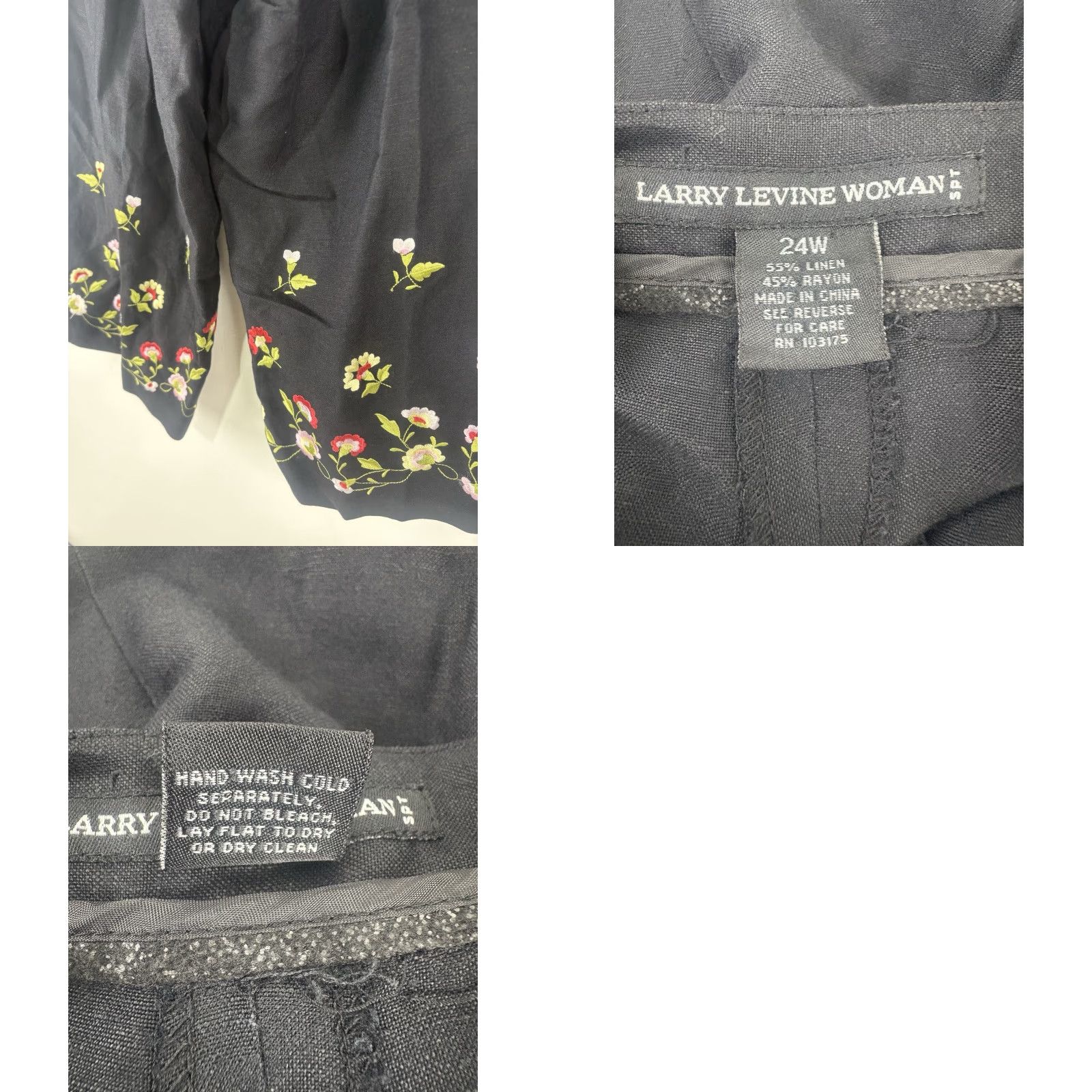 Vintage VINTAGE Larry Levine Womens Pants Plus 24W Cropped Wide-Leg Linen Blend Embroidered Bohemian City Style Size 42" / US 20 - 8 Thumbnail