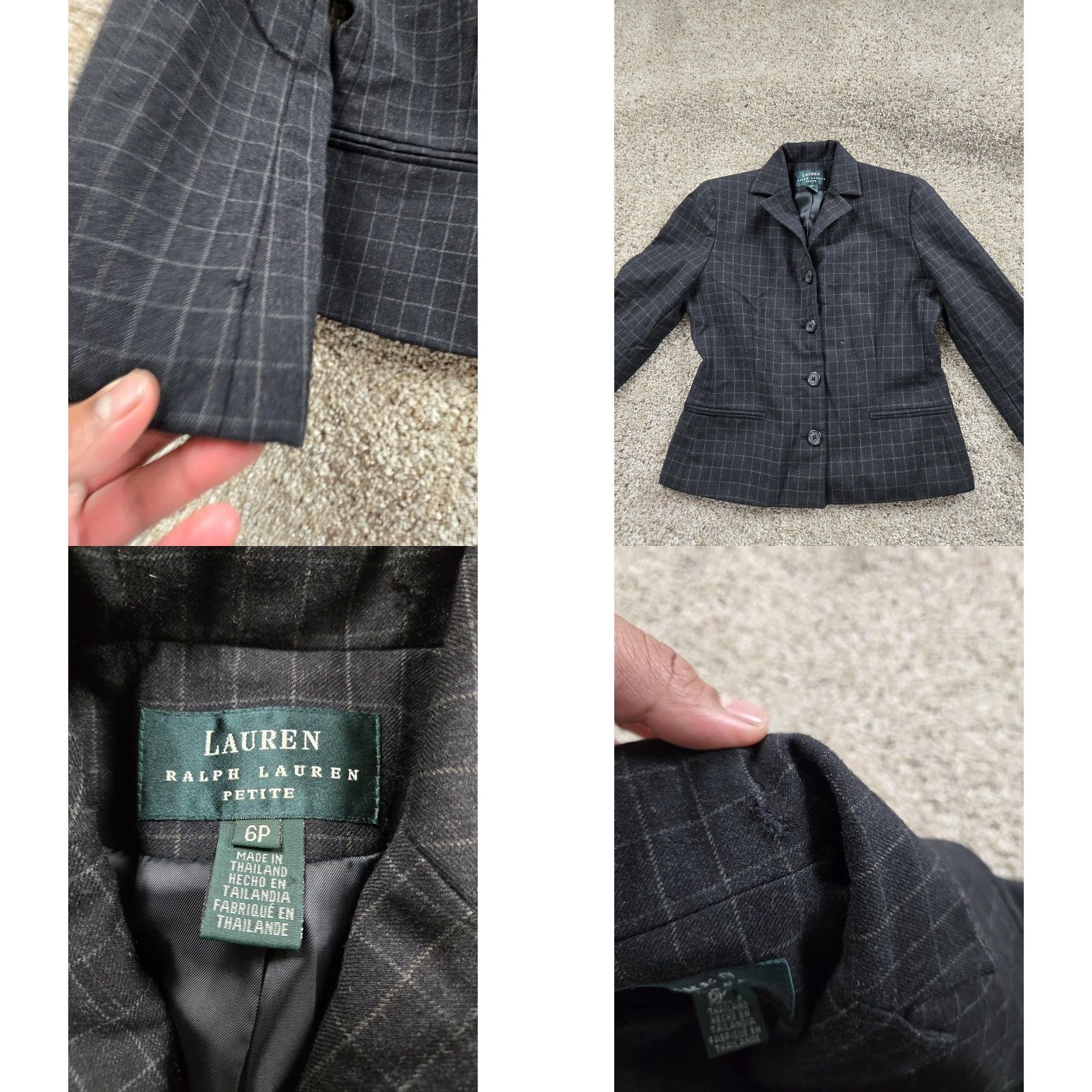 Ralph Lauren Lauren Ralph Lauren Blazer Womens 6P Gray Plaid Wool Petite Suit Jacket Size M / US 6-8 / IT 42-44 - 8 Thumbnail