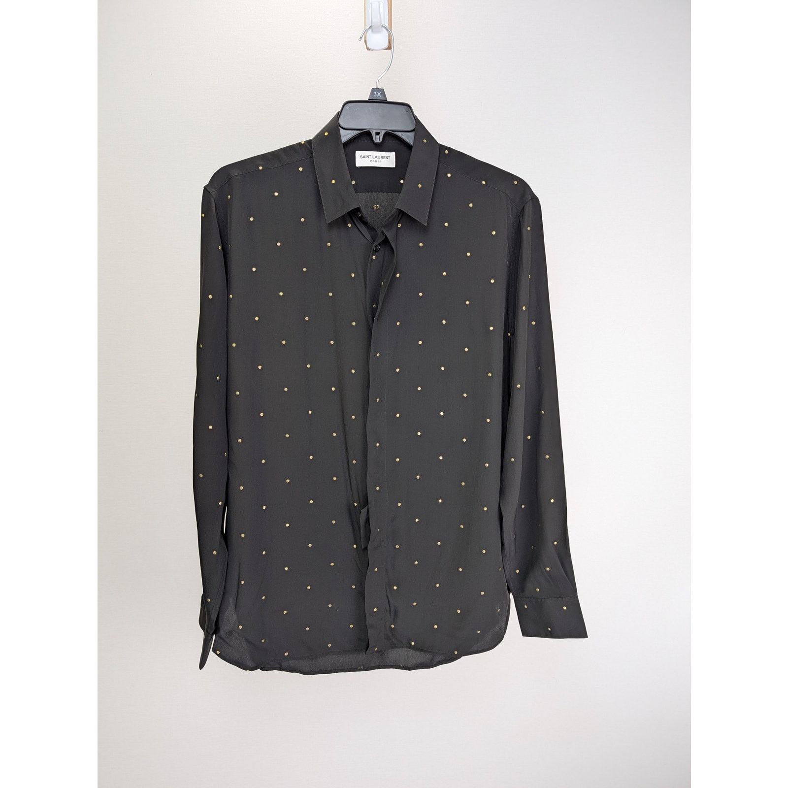 Saint Laurent Paris o1rshd1 Black with Gold Dots Button up Shirt in Black Size US M / EU 48-50 / 2 - 2 Thumbnail