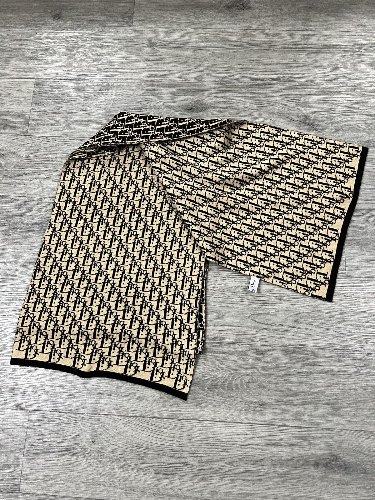 Dior Christian Dior Vintage Oblique Monogram Scarf Black Beige Size ONE SIZE - 6 Thumbnail