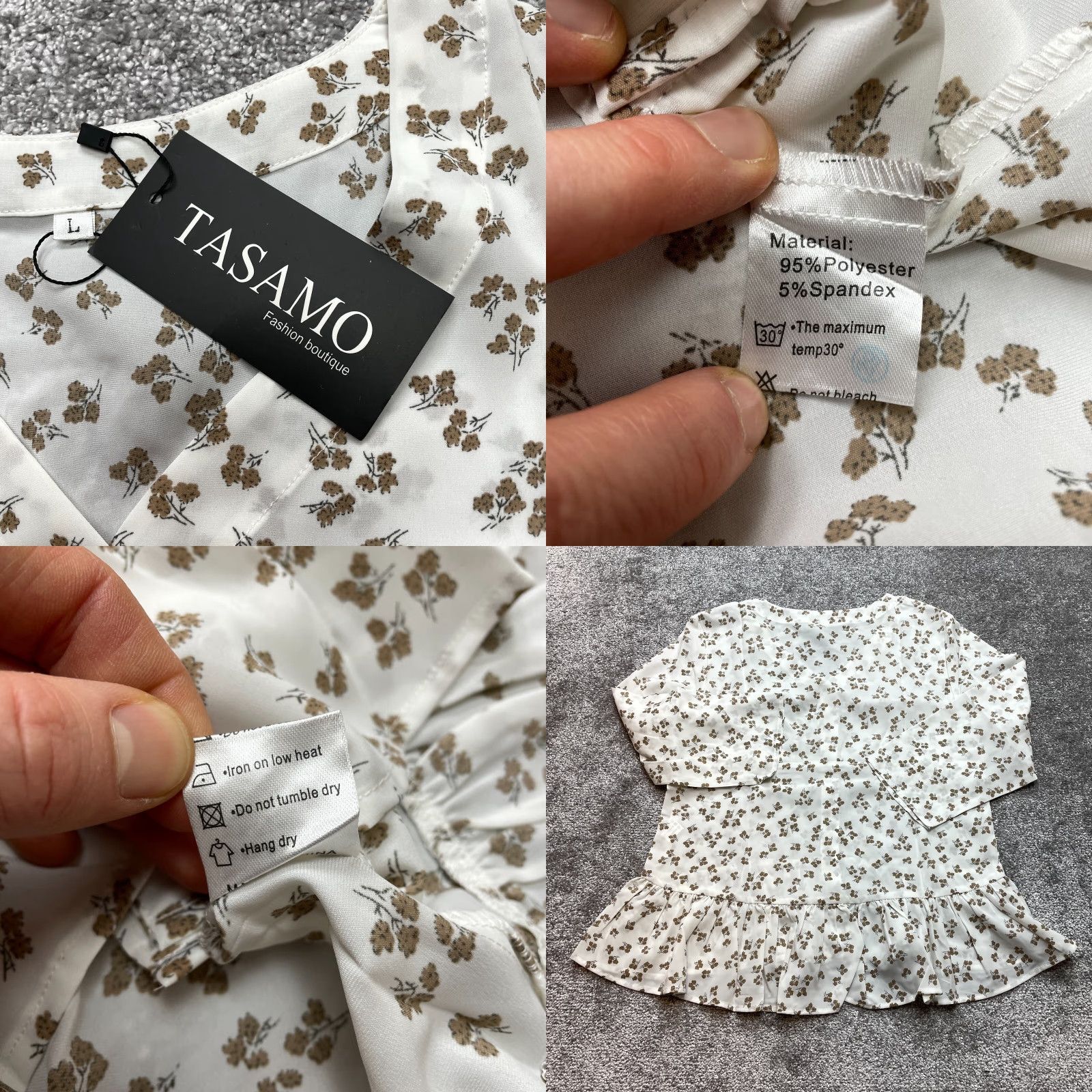 Vintage Tasamo Blouse Top Womens L White Floral Button Up Long Sleeve Shirt NWT Size L / US 10 / IT 46 - 8 Thumbnail