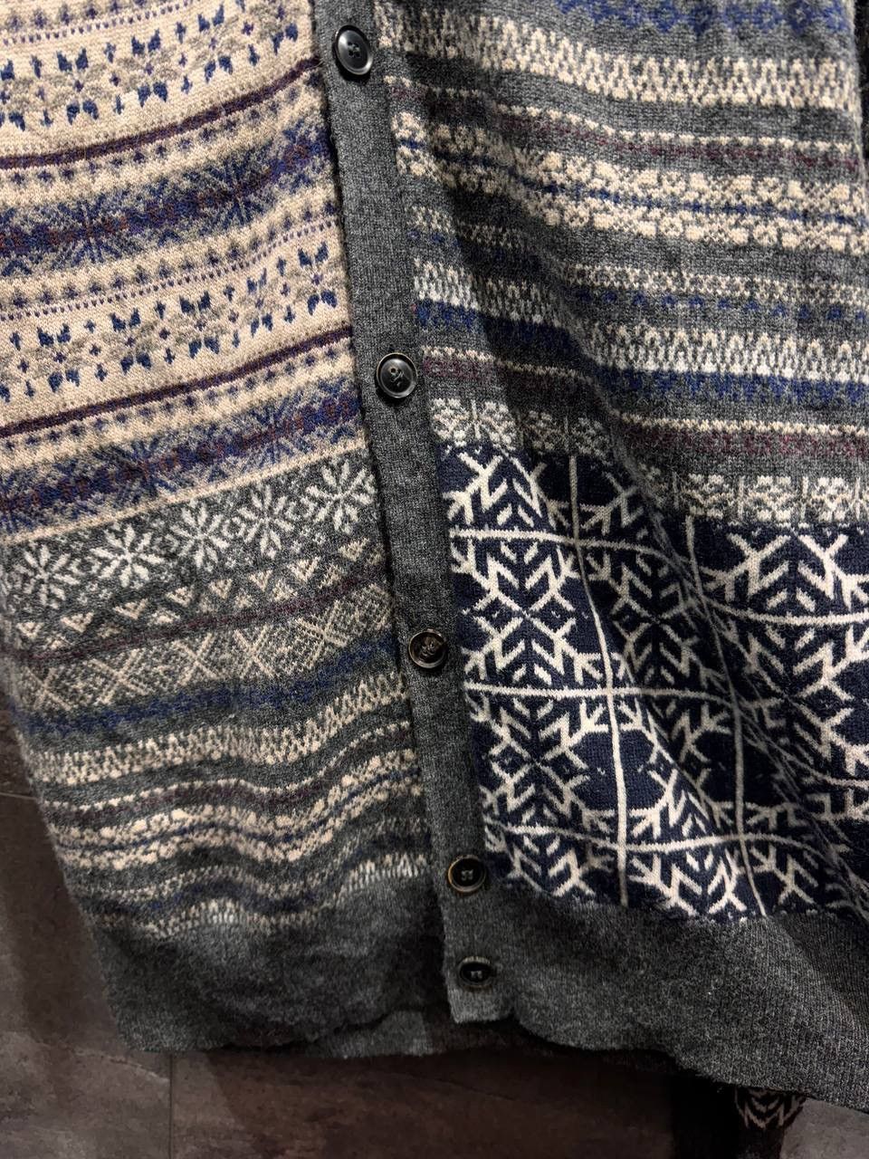 Allsaints AllSaints Mens Vallo Fair Isle Cardigan Wool Sweater Size L Size US L / EU 52-54 / 3 - 3 Thumbnail