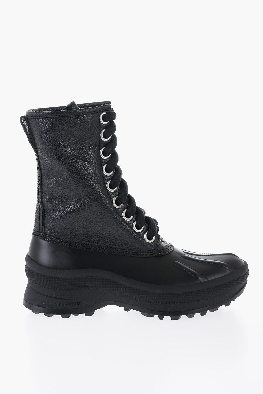 image of Jil Sander Og1Mm0424 Leather Combat Boots In Black, Men's (Size 8)