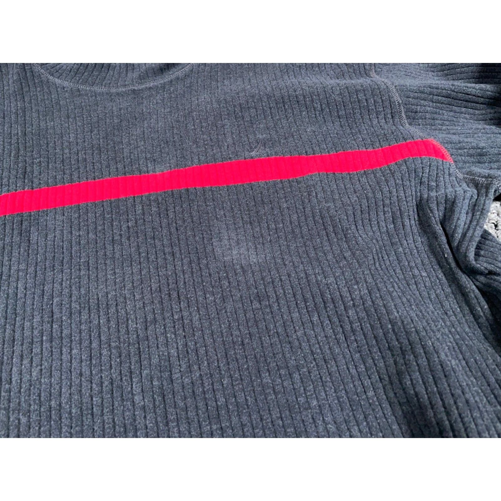 Nautica VINTAGE Nautica 90s Men's XL Sweater Ribbed Mock Neck Pullover Casual Pullover Gray Red Striped Size US XL / EU 56 / 4 - 6 Thumbnail