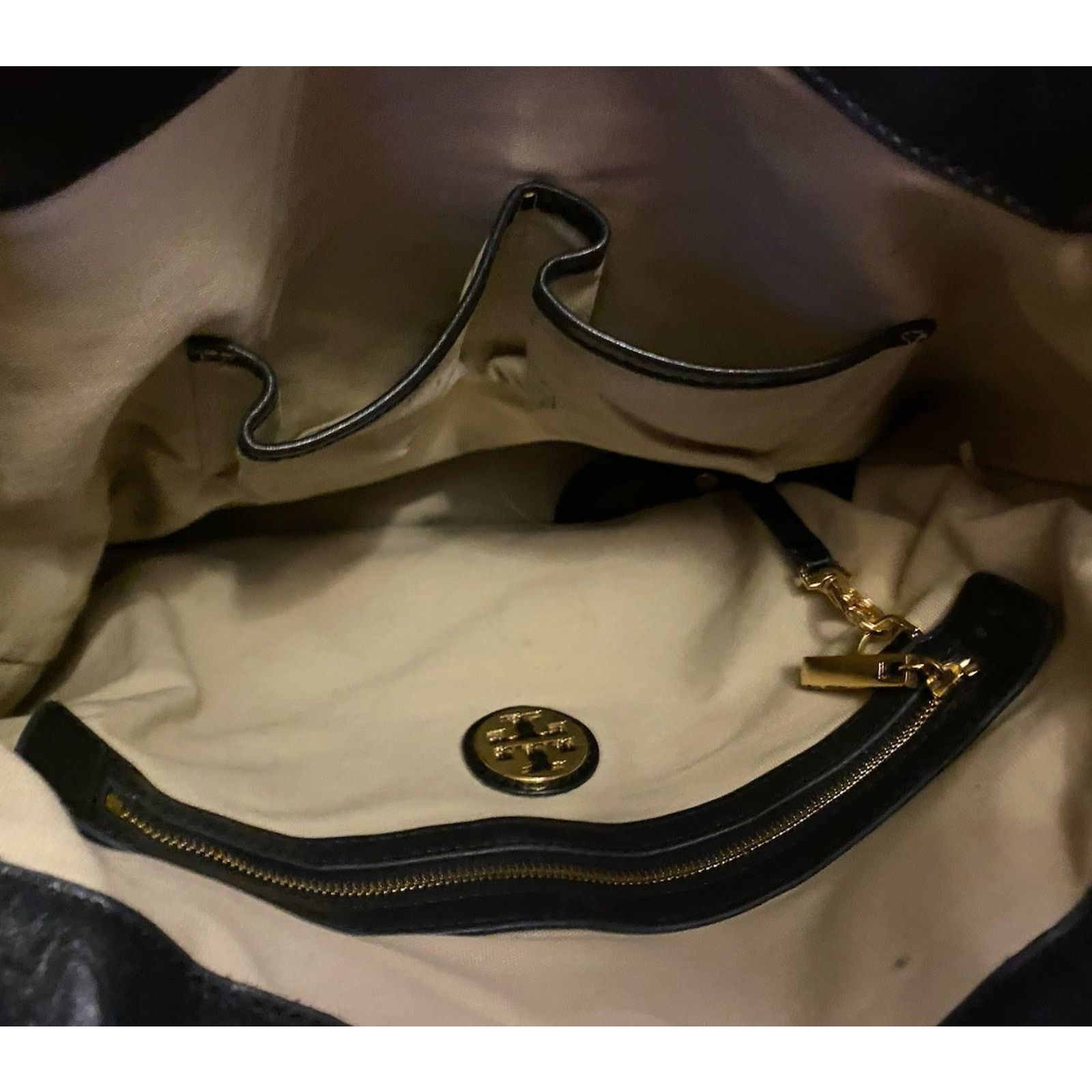 Tory Burch Tory Burch Pebbled Leather Tote Shoulder Handbag Black Bag Size ONE SIZE - 6 Thumbnail