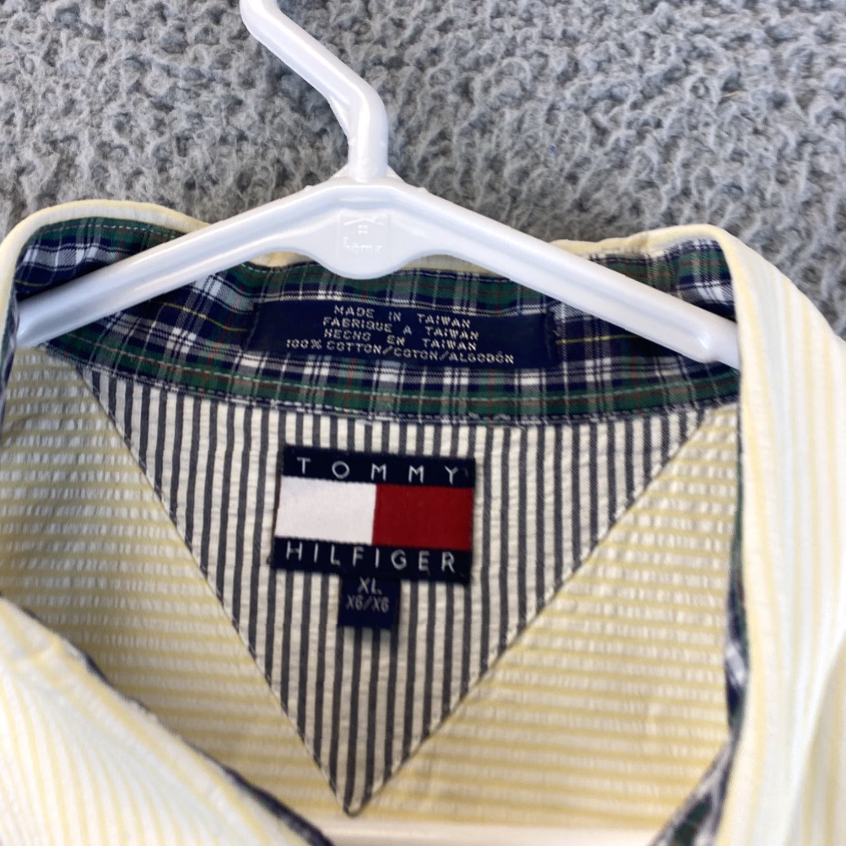 Tommy Hilfiger Tommy Hilfiger Button-Up Shirt Adult XL Yellow Blue Short Sleeve Cotton Light Stripes Casual Mens Size US XL / EU 56 / 4 - 7 Thumbnail
