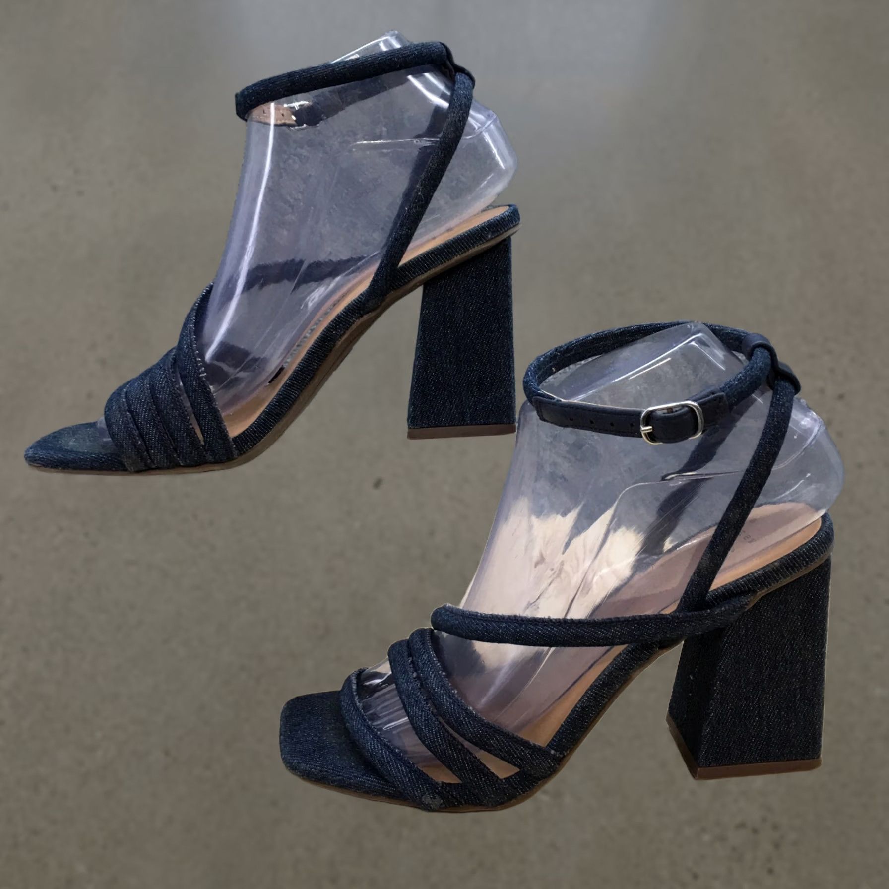 Vintage A New Day Sandals Womens 7 Katana Gladiator Blue Denim Ankle Strap Block Heels Size US 7 / IT 37 - 1 Thumbnail