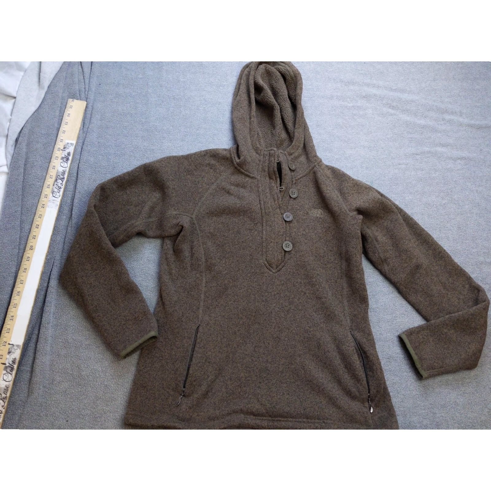 The North Face VINTAGE North Face Sweater Womens Large Brown Button Pullover Hoodie Zip Pockets Fleece Size L / US 10 / IT 46 - 2 Thumbnail
