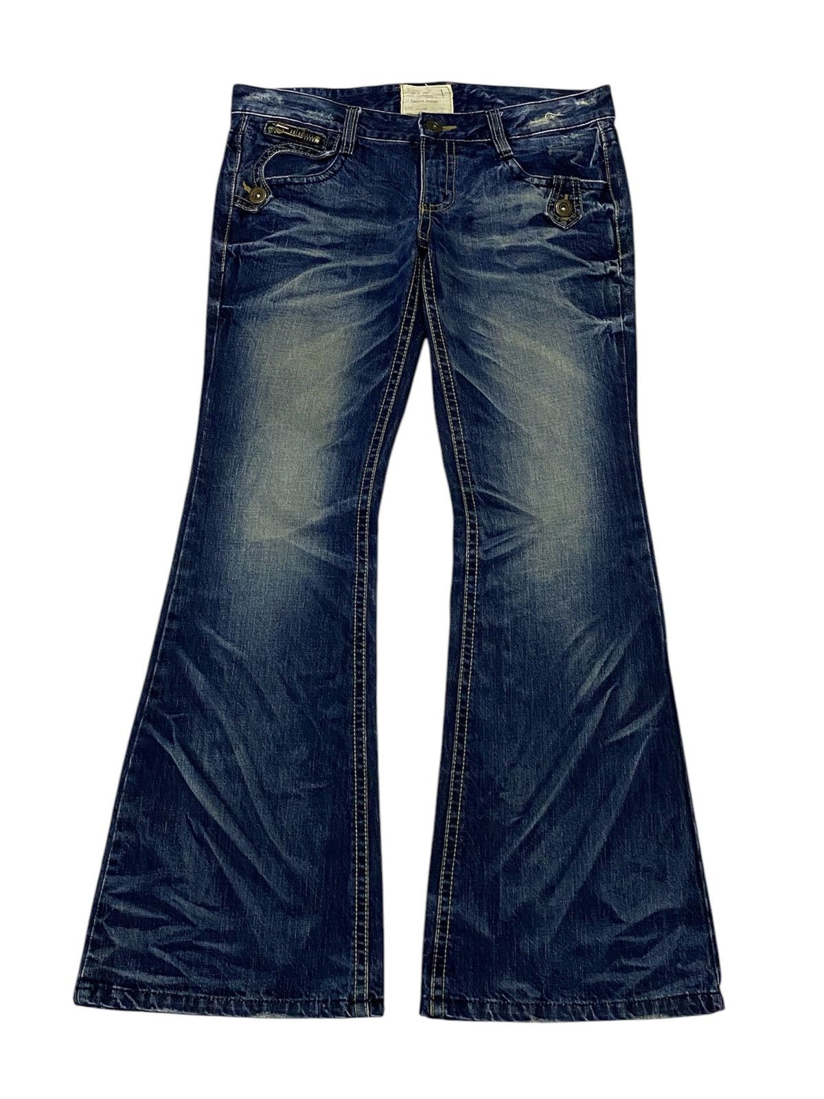 Hysteric Glamour Super Flare💃Lolita Zebra Pocket Distressed Denim Pants Size US 35 - 2 Thumbnail