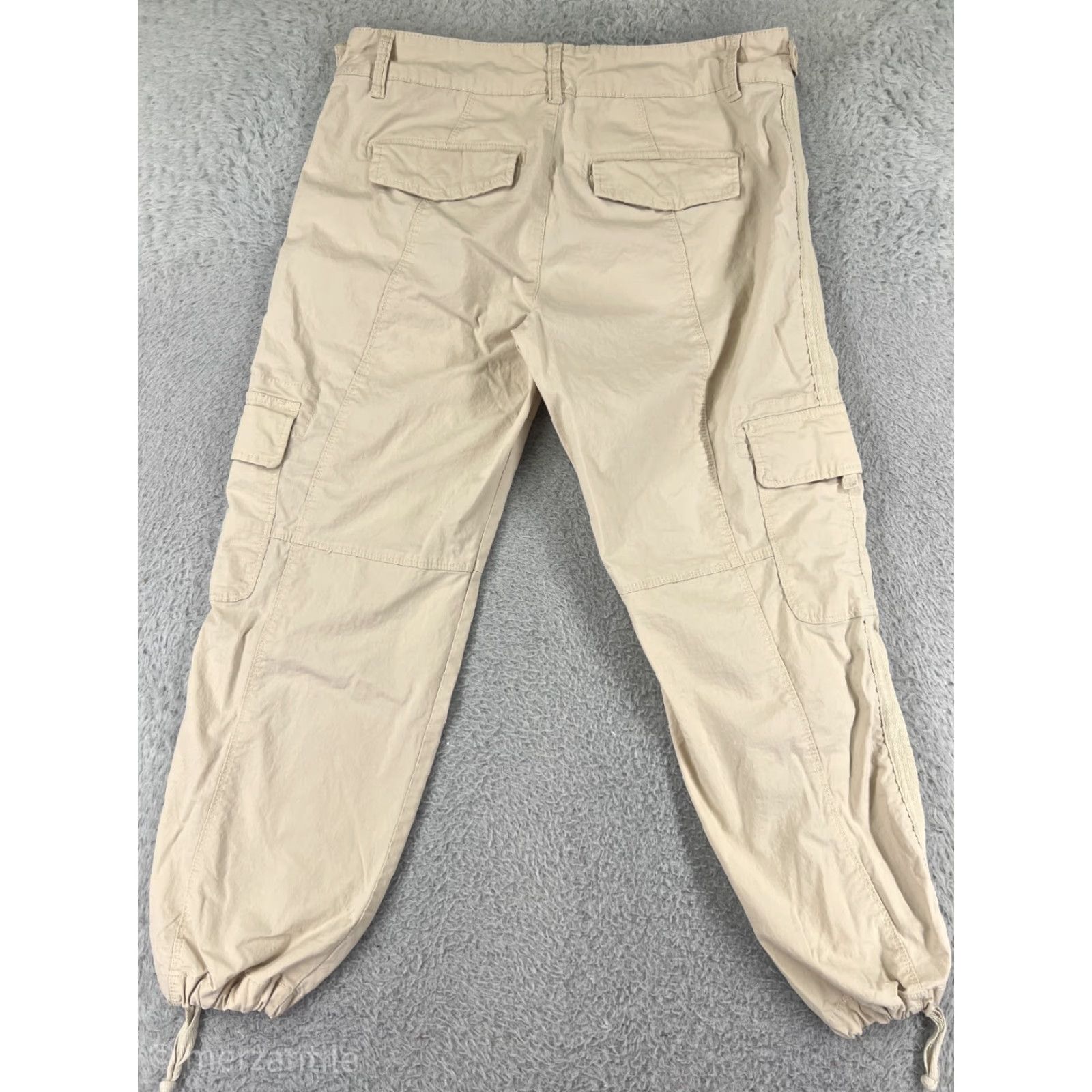 Vintage Blossom & Clover Pants Womens 6 Beige Cargo Jogger Bush Pockets Ankle Tie Size 28" / US 6 / IT 42 - 2 Thumbnail