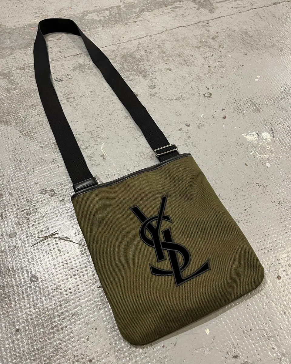 Yves Saint Laurent Saint Laurent Khaki Canvas YSL Logo Messenger Bag Size ONE SIZE - 4 Thumbnail