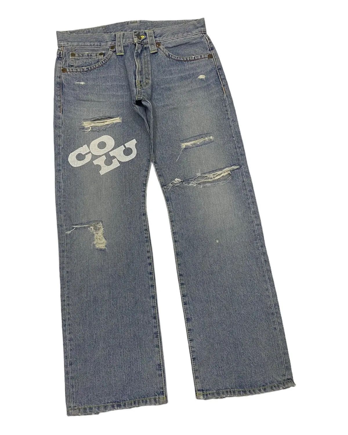 Hysteric Glamour FLARE RUSTY COCOLULU DISTRESSED BAGGY FLARE DENIM JEANS Size US 32 / EU 48 - 3 Thumbnail