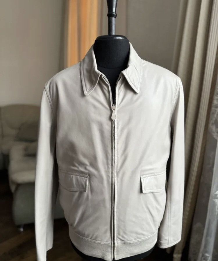 Image of Hermes Leather Lamb Double Sided Heavy Jacket in White, Men's (Size XL)