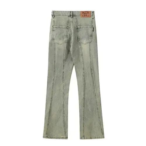 Yellow washed striped flare Jeans