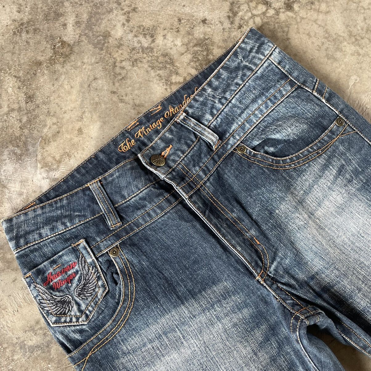 Japanese Brand 🔥🇯🇵Heaven Winger Stoned Washed Flare Distress Denim Jeans Size US 34 / EU 50 - 8 Thumbnail
