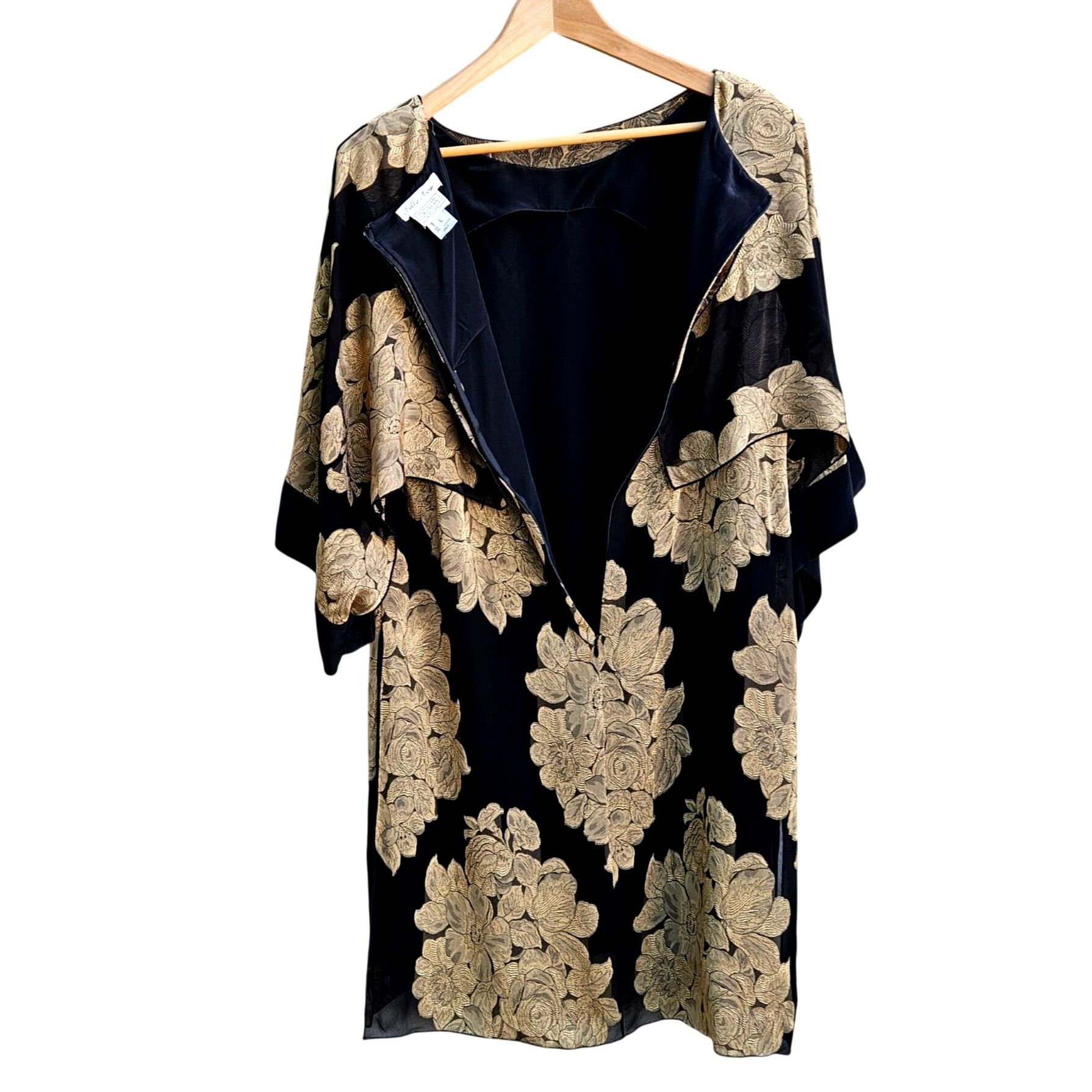 Other Holly Harp Black Gold Silk Brocade Kimono Sleeve Dress Bergd Size L / US 10 / IT 46 - 10 Thumbnail