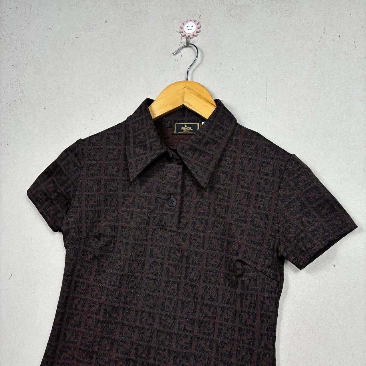 Fendi Vintage Fendi Mare Zucca Monogram Polo Shirt Brown IT40 Size S / US 4 / IT 40 - 5 Thumbnail