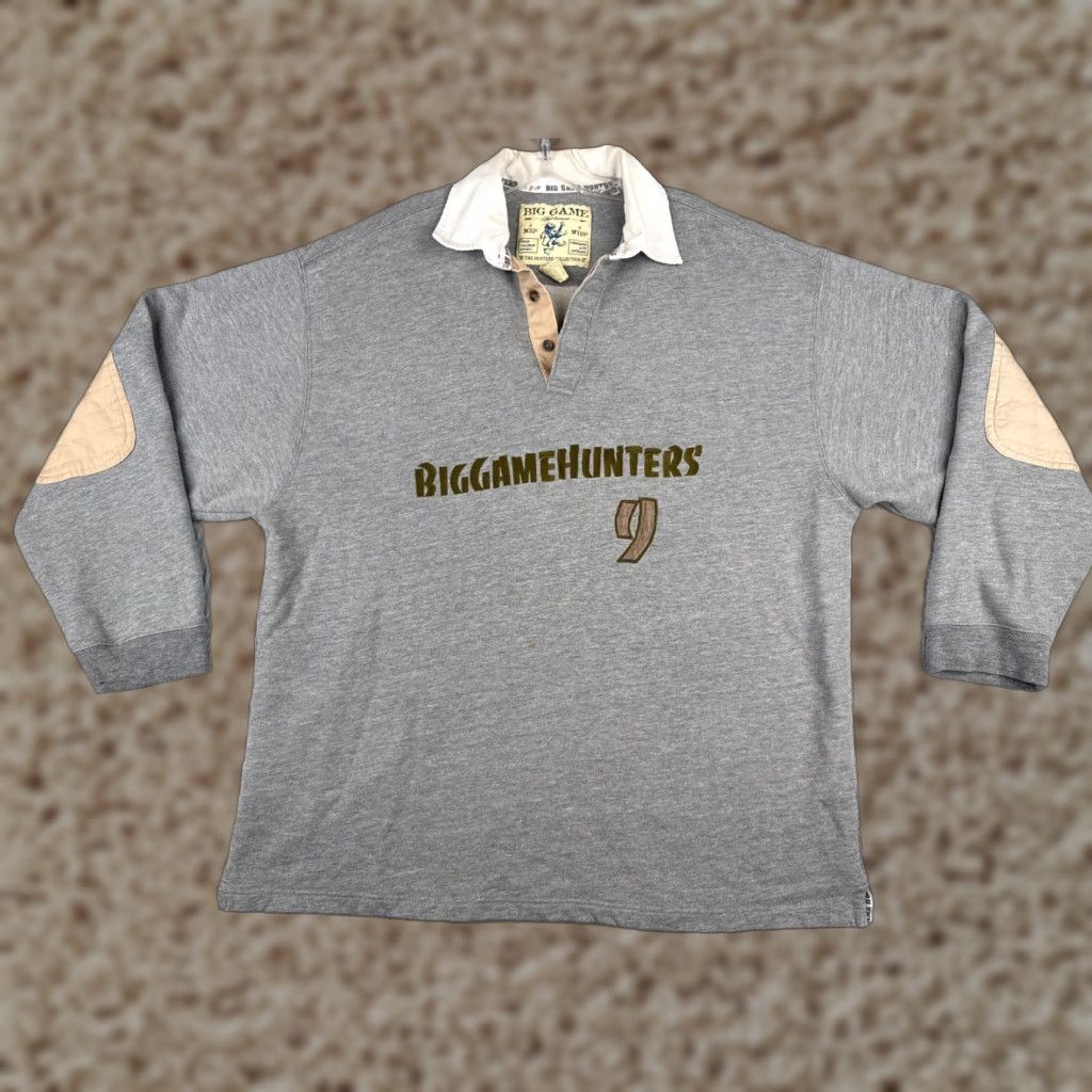 Vintage Big Game Sportswear Polo Shirt Men 2XL Gray Long Sleeve Cotton Rugby Size US XXL / EU 58 / 5 - 1 Thumbnail