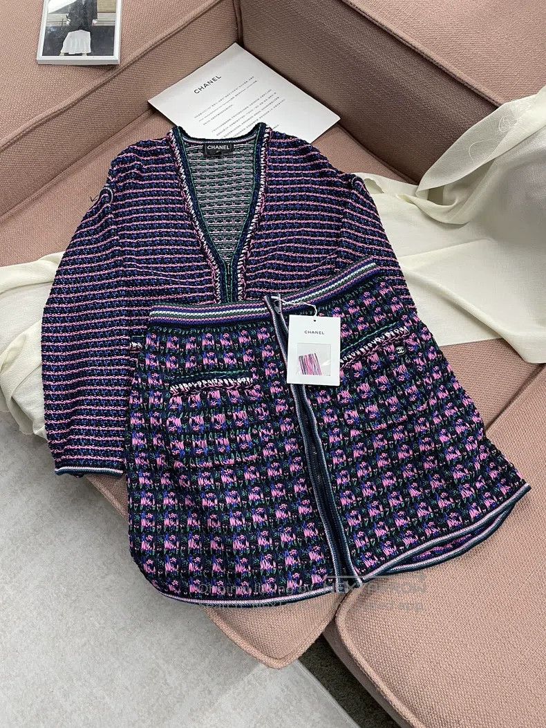 Chanel Chanel Purple knitted striped cardigan coat Size XXS / US 00 / IT 34 - 7 Thumbnail
