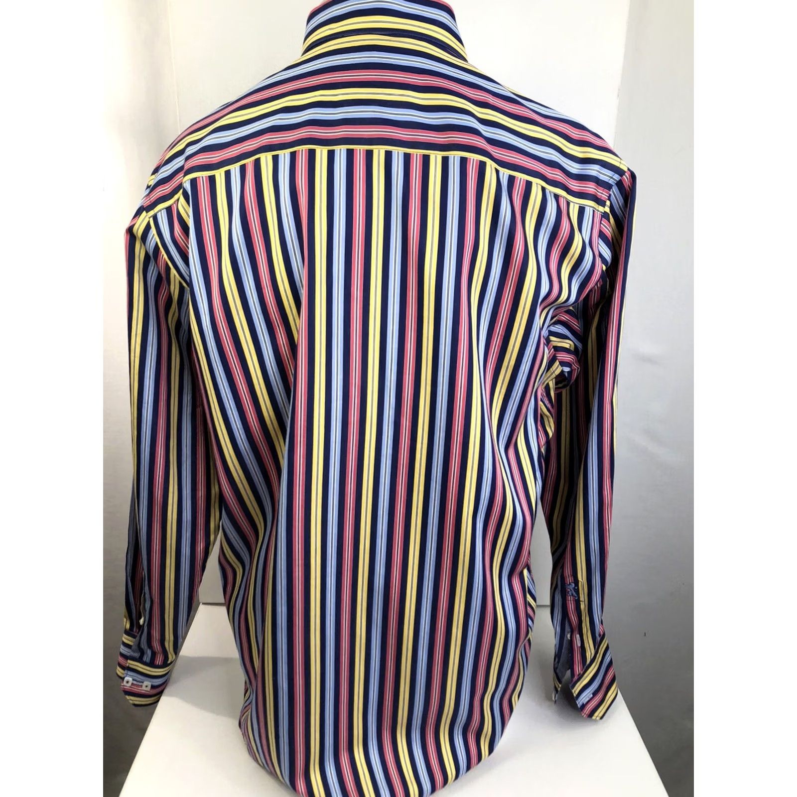 BUGATCHI BUGATCHI Shirt Mens L Embroidered Lion Classic Fit Striped Blue Red Yellow Colorful Button-Up Size US L / EU 52-54 / 3 - 6 Thumbnail