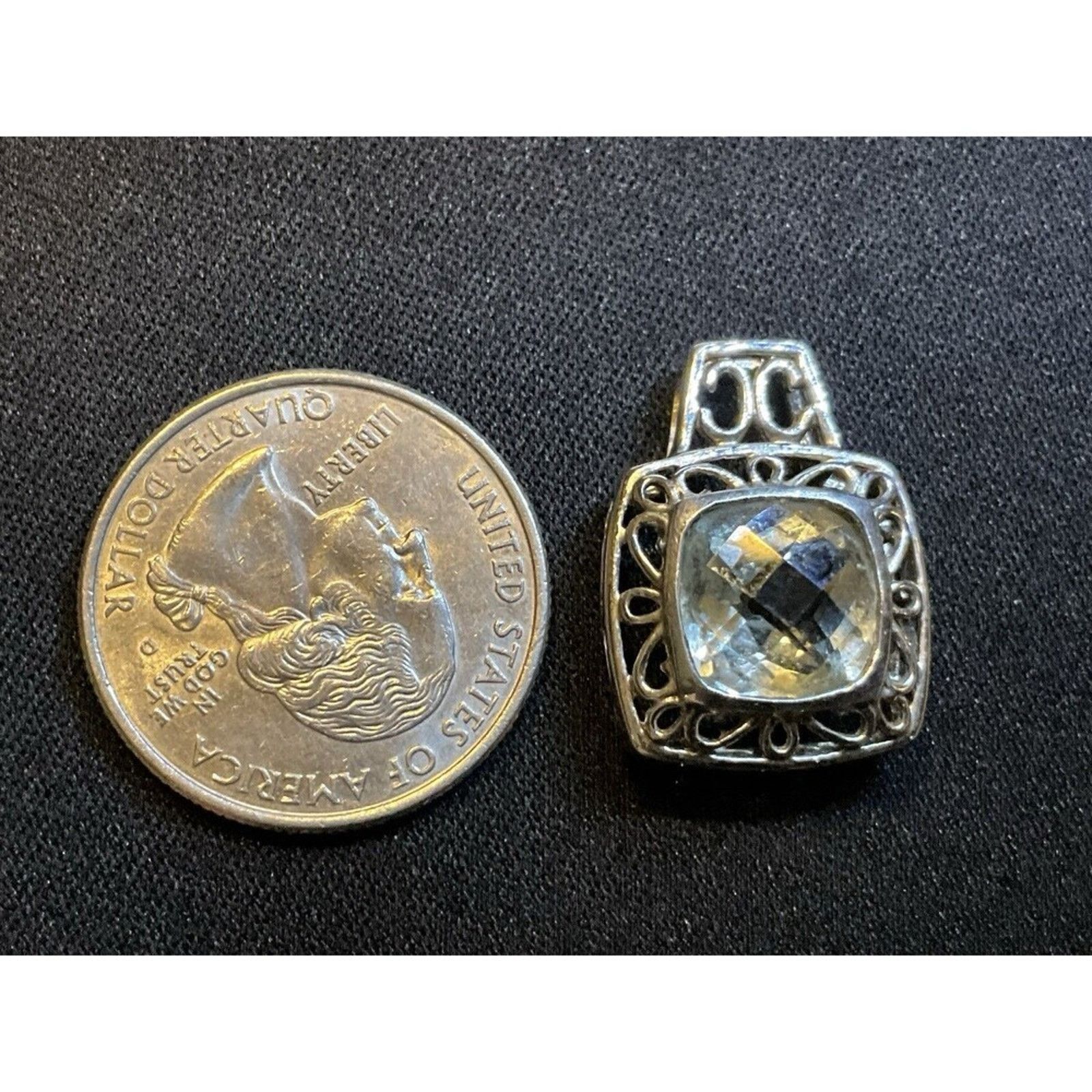 Other 925 Sterling Silver Aqua Crystal Filigree Pendant Size ONE SIZE - 3 Thumbnail