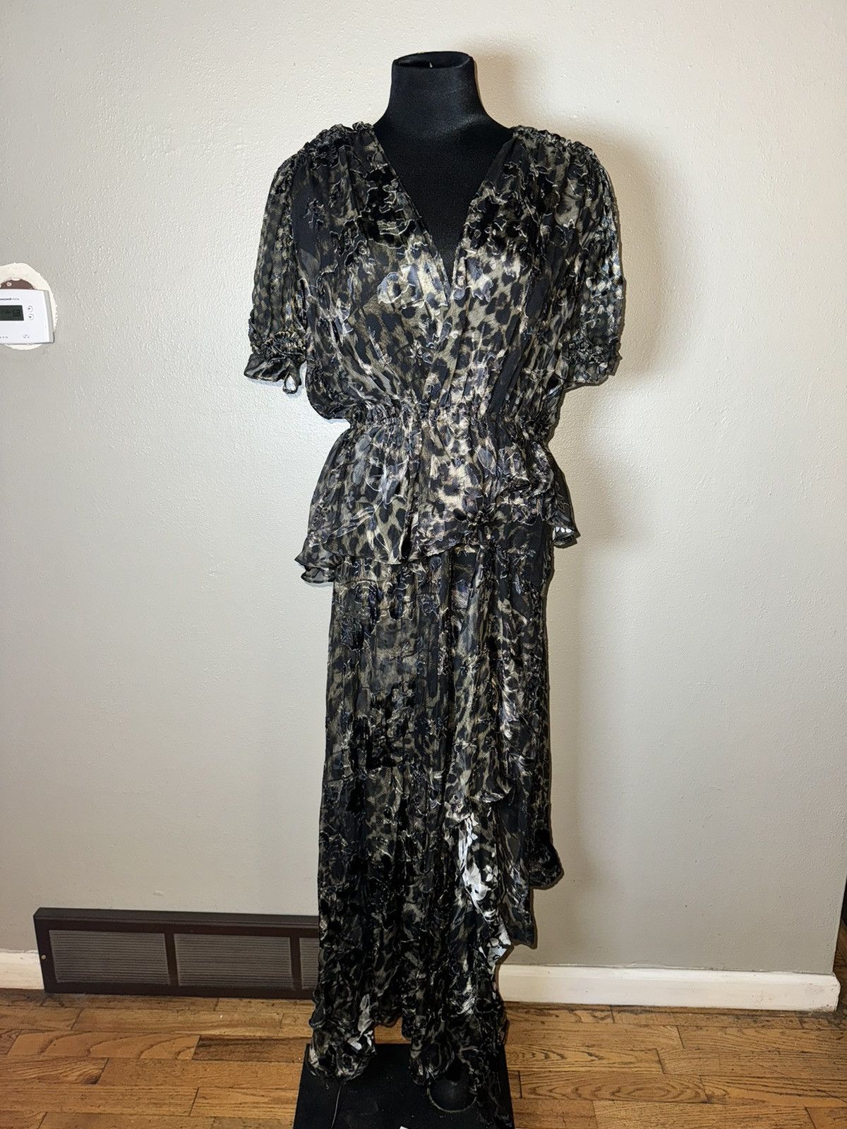 image of Preen By Thornton Bregrazzi Preen By Thornton Bregazzi Ruffle Leopard Devoré-Chiffon in Black, Wome