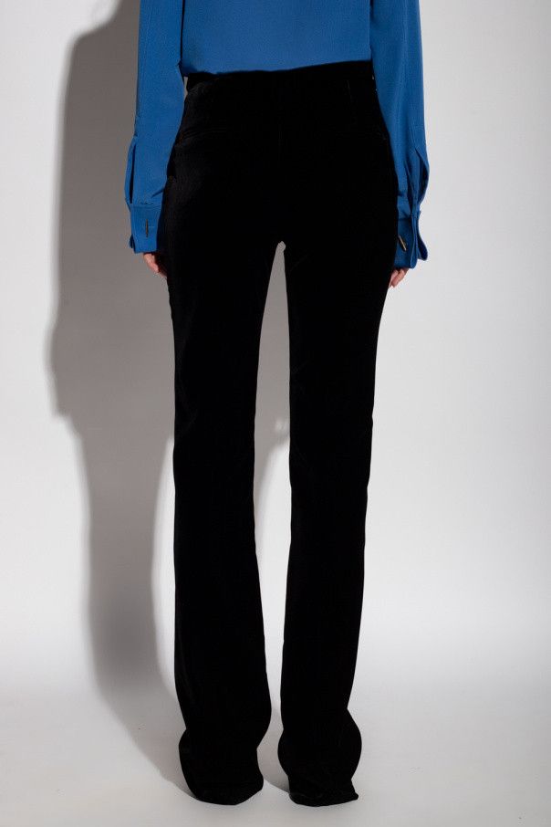Saint Laurent Paris o1s1wg110924 Straight-Leg Pants in Velvet in Black Size 27" / US 4 / IT 40 - 4 Thumbnail