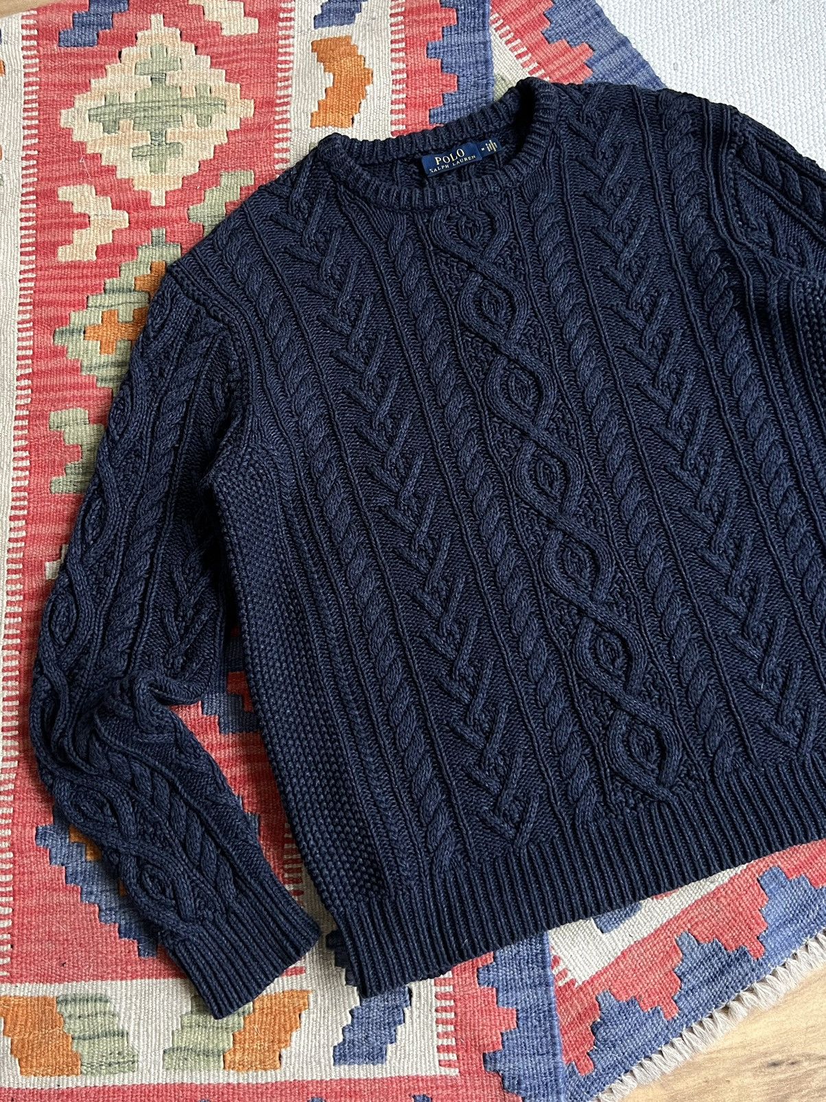 Polo Ralph Lauren Polo by Ralph Lauren Aran Heavy Knitted Indigo Sweater Size US L / EU 52-54 / 3 - 4 Thumbnail