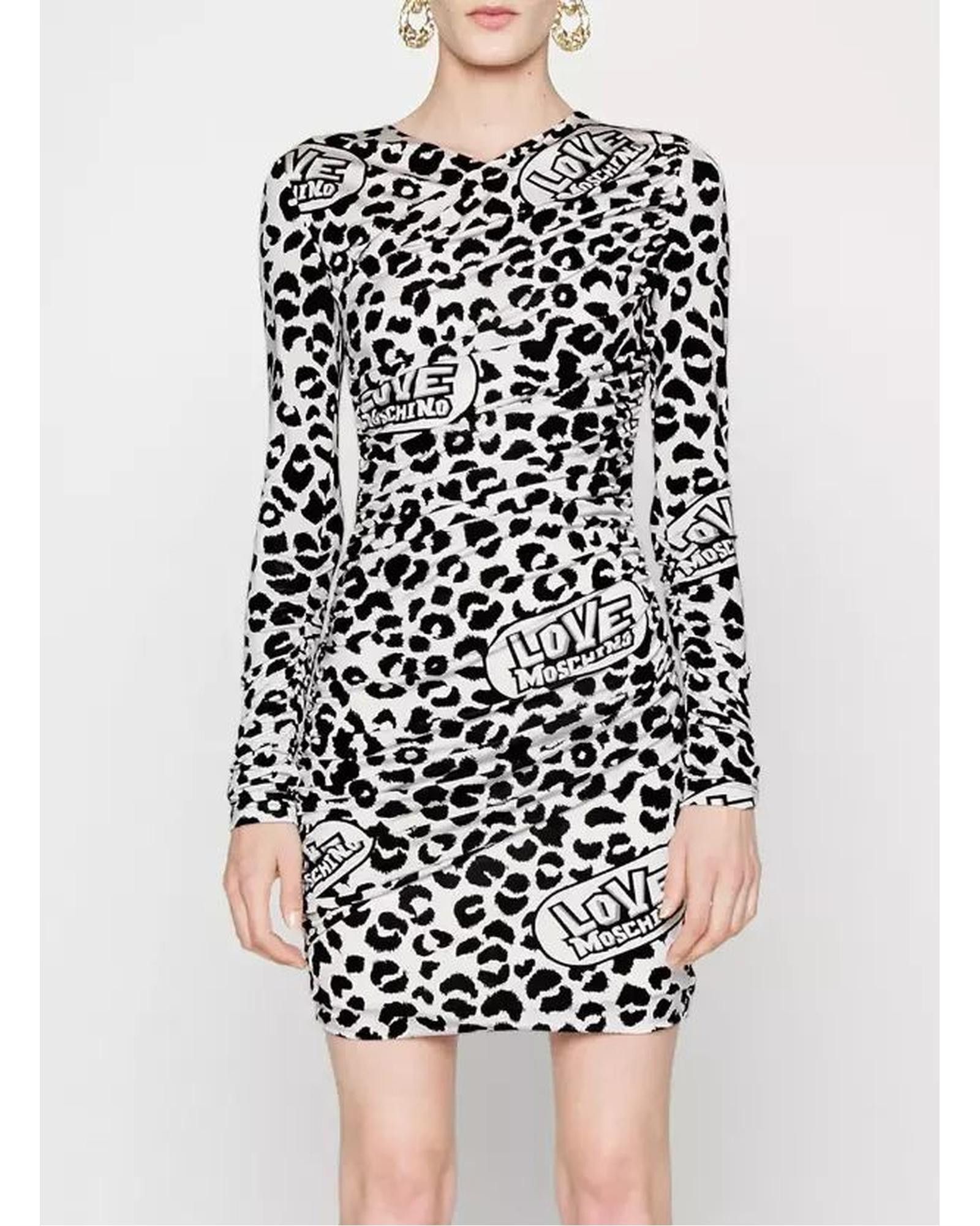 image of Moschino Viscose Blend Leopard Print Dress in White, Women's (Size Small)