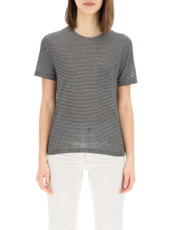 Saint Laurent Paris o1la1rc1a0425 647325 Striped Cassandre T-Shirt In Jersey Size S / US 4 / IT 40 - 2 Thumbnail
