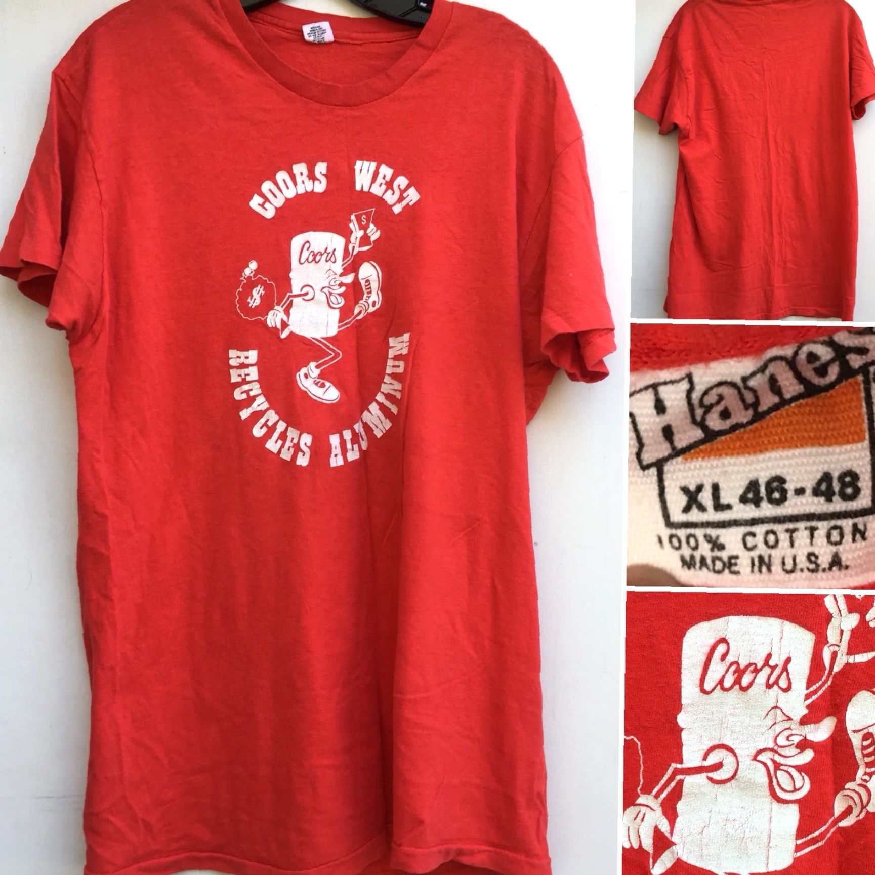 Hanes VINTAGE Hanes XL 46-48 Red 100% Cotton T-Shirt Graphic Tee Men 70s 1970s USA United States Short Sleeve Size US XL / EU 56 / 4 - 5 Thumbnail