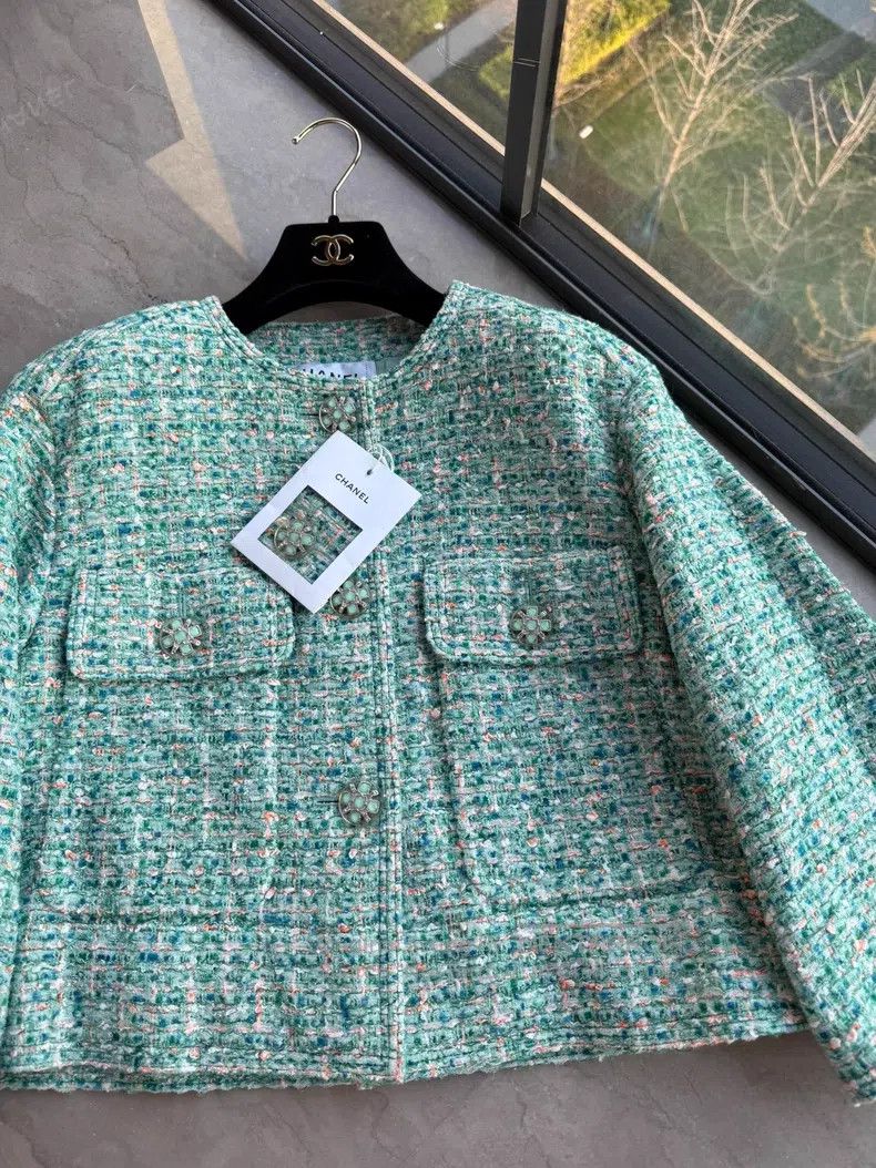 Chanel Chanel Green tweed coat Size XXS / US 00 / IT 34 - 2 Thumbnail