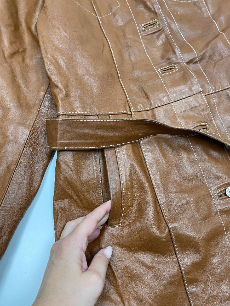 Vintage Mitici Anni 60 Brown L Vintage Italian Leather Coat 1970s Size L / US 10 / IT 46 - 6 Thumbnail
