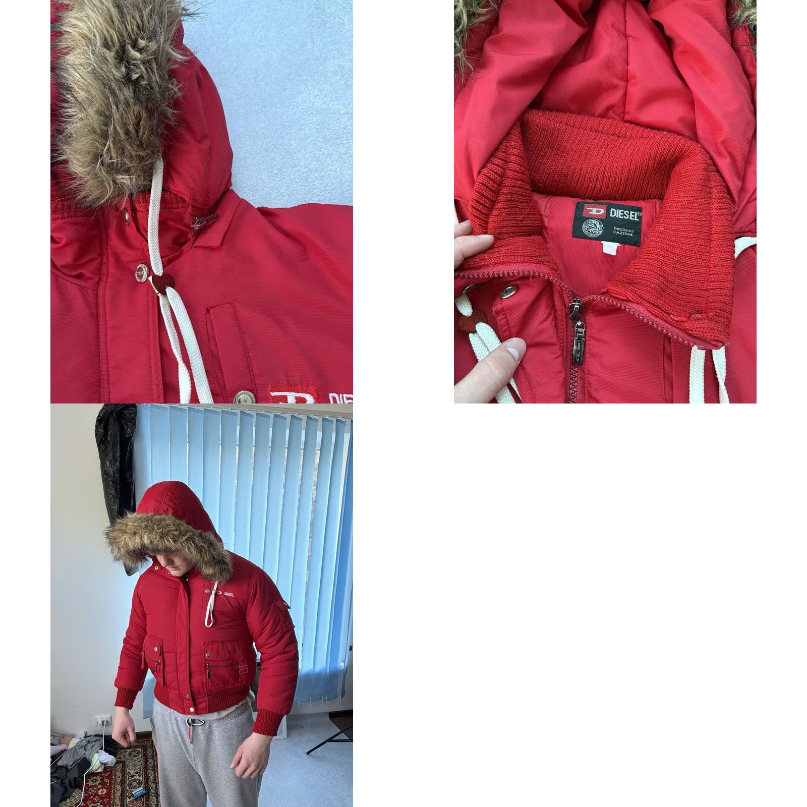 Diesel VINTAGE Diesel Bomber Jacket Unisex S Red Nano Nylon Faux Fur Y2K Japan Style 90s City Diesel Japan Style Size US S / EU 44-46 / 1 - 8 Thumbnail