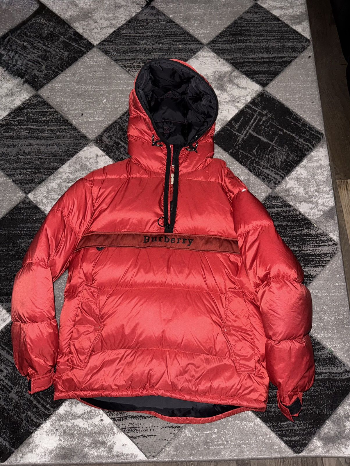 Red Burberry Puffer Coat