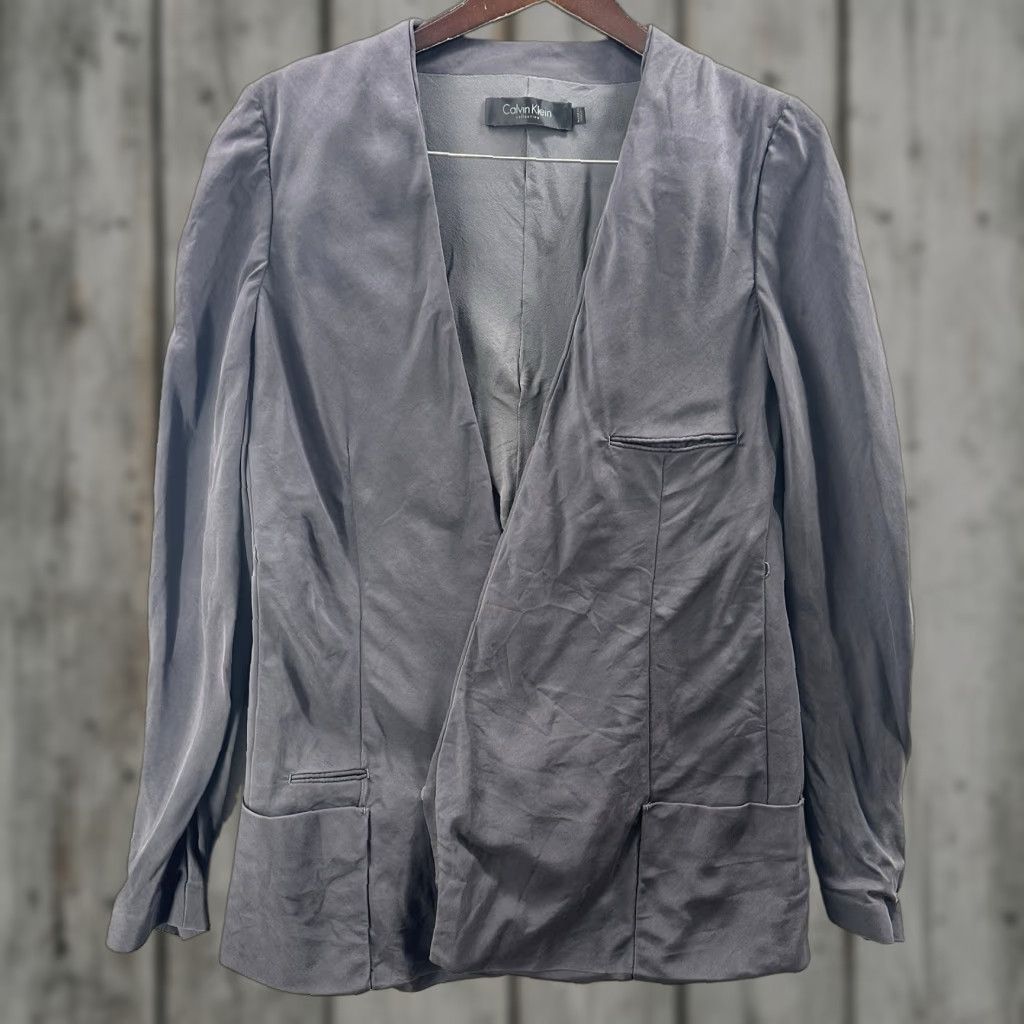Calvin Klein VINTAGE Calvin Klein Collection Blazer Women 6 Silk Collarless Minimalist Size M / US 6-8 / IT 42-44 - 1 Thumbnail