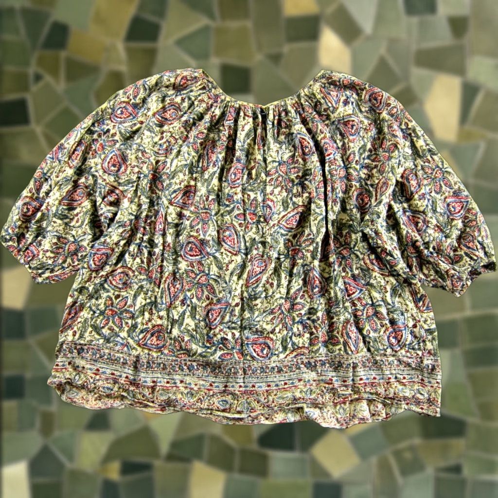Chaps VINTAGE Chaps Ralph Lauren 100% Cotton Gauze Green Red Ivory Floral Peasant Blouse 2XL Size XXL / US 16-18 / IT 52-54 - 1 Thumbnail
