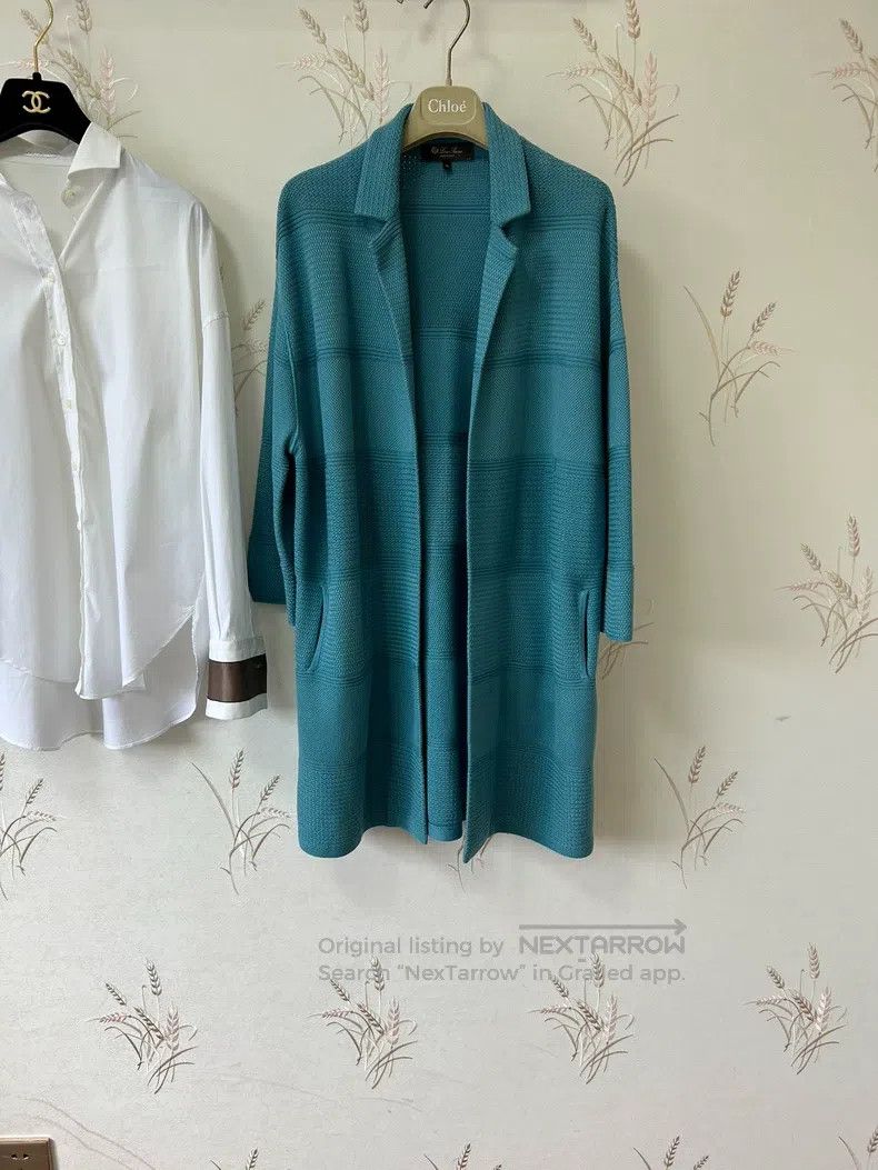 Loro Piana LORO PIANA Haze Blue Green Silk Cotton Mid-Length Knit Jac Size M / US 6-8 / IT 42-44 - 2 Thumbnail