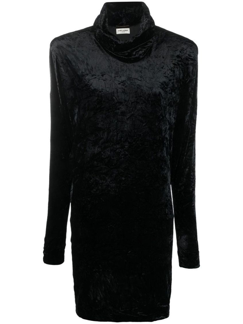Saint Laurent Paris o1s1wg111124 High-Neck Top in Velvet Sweater in Black Size S / US 4 / IT 40 - 1 Thumbnail