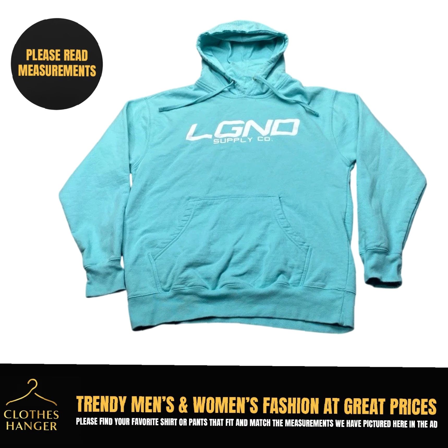 Vintage LGND Supply Co Hoodie Men's Large Mint Green Drawstring Flag Size US L / EU 52-54 / 3 - 2 Thumbnail