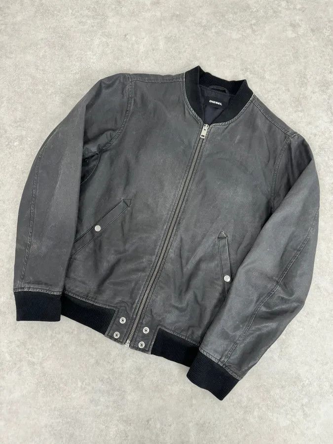 Diesel Diesel Dark Grey Waxed Bomber Jacket Size US L / EU 52-54 / 3 - 4 Thumbnail