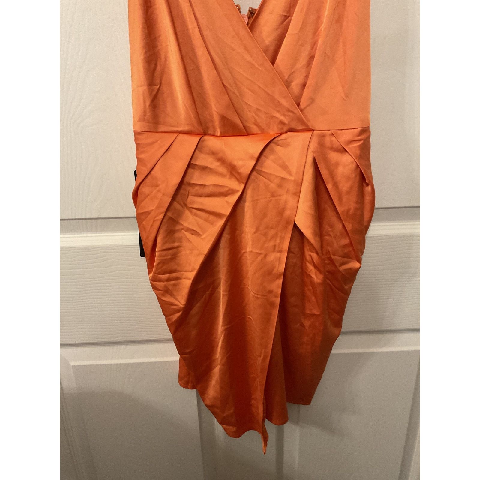 Bebe Bebe Surplice Satin Faux Wrap Mini Dress in Amberglow, S Size S / US 4 / IT 40 - 5 Thumbnail