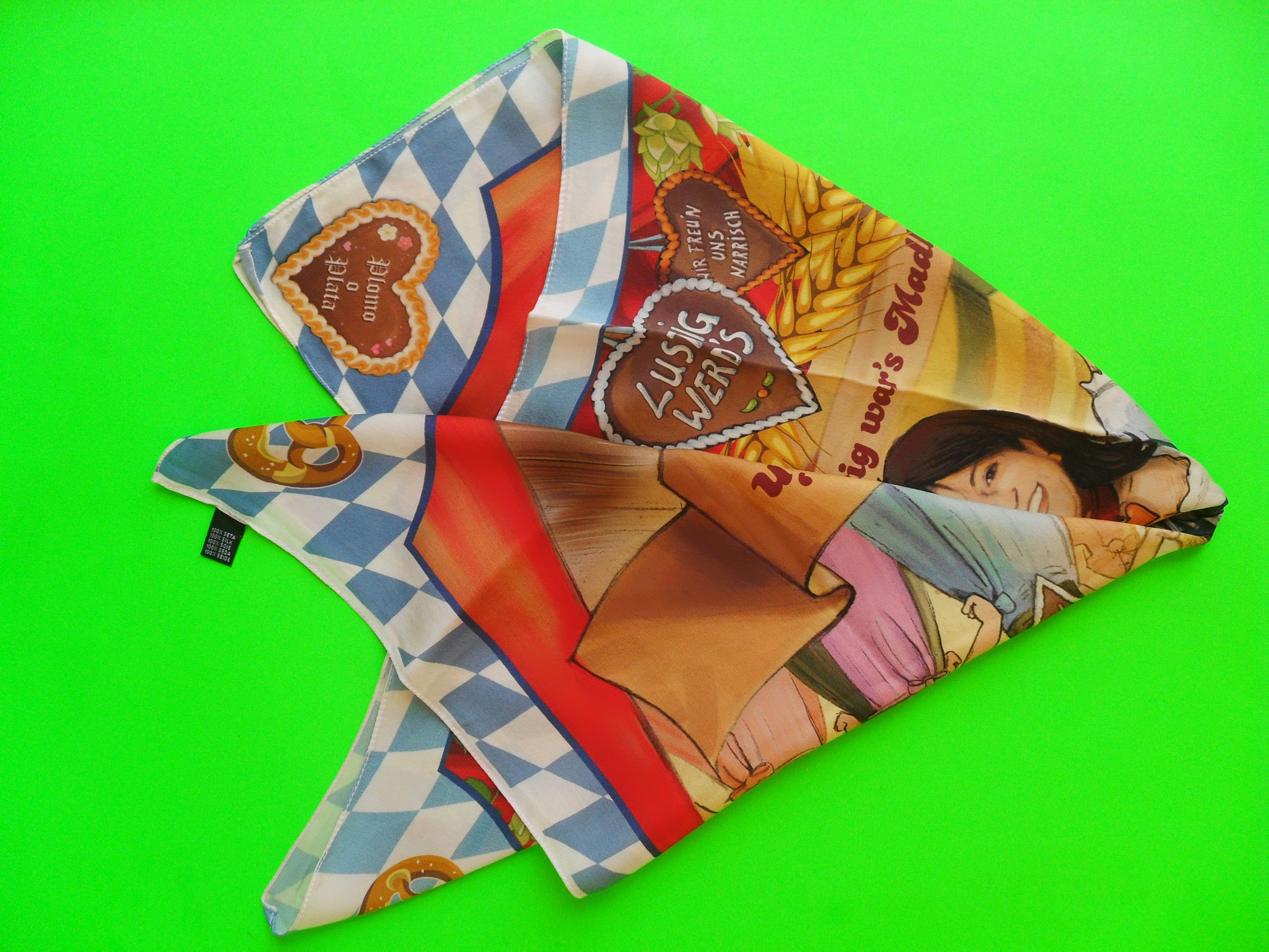 Other Vintage 100% Silk Scarf with an 'Oktoberfest' theme. Size ONE SIZE - 4 Thumbnail