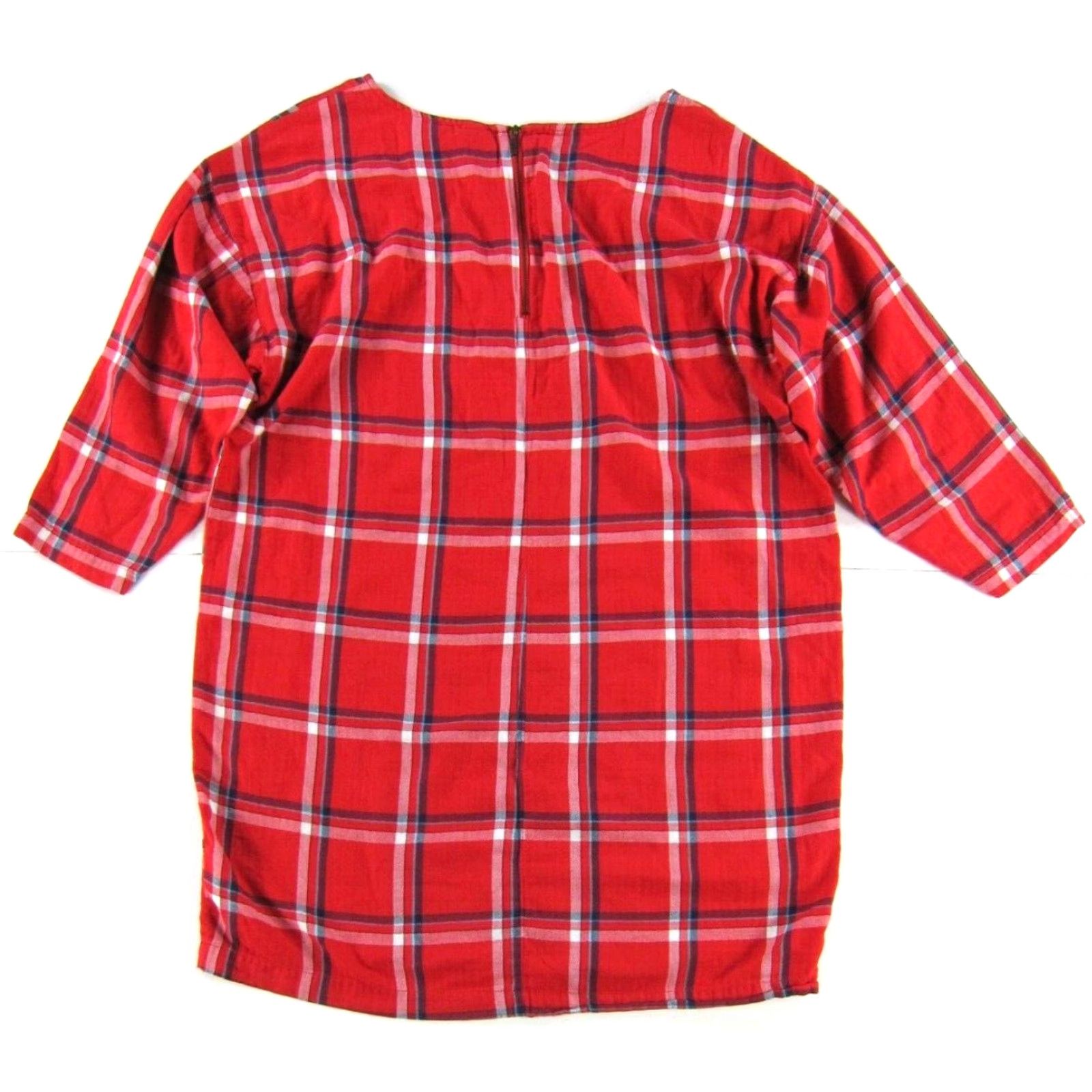 Old Navy Old Navy Plaid Flannel 3/4 Sleeve Tunic Shift Dress Large - 100% Cotton Red Blue, Knee Length, Vintage? Size L / US 10 / IT 46 - 2 Thumbnail